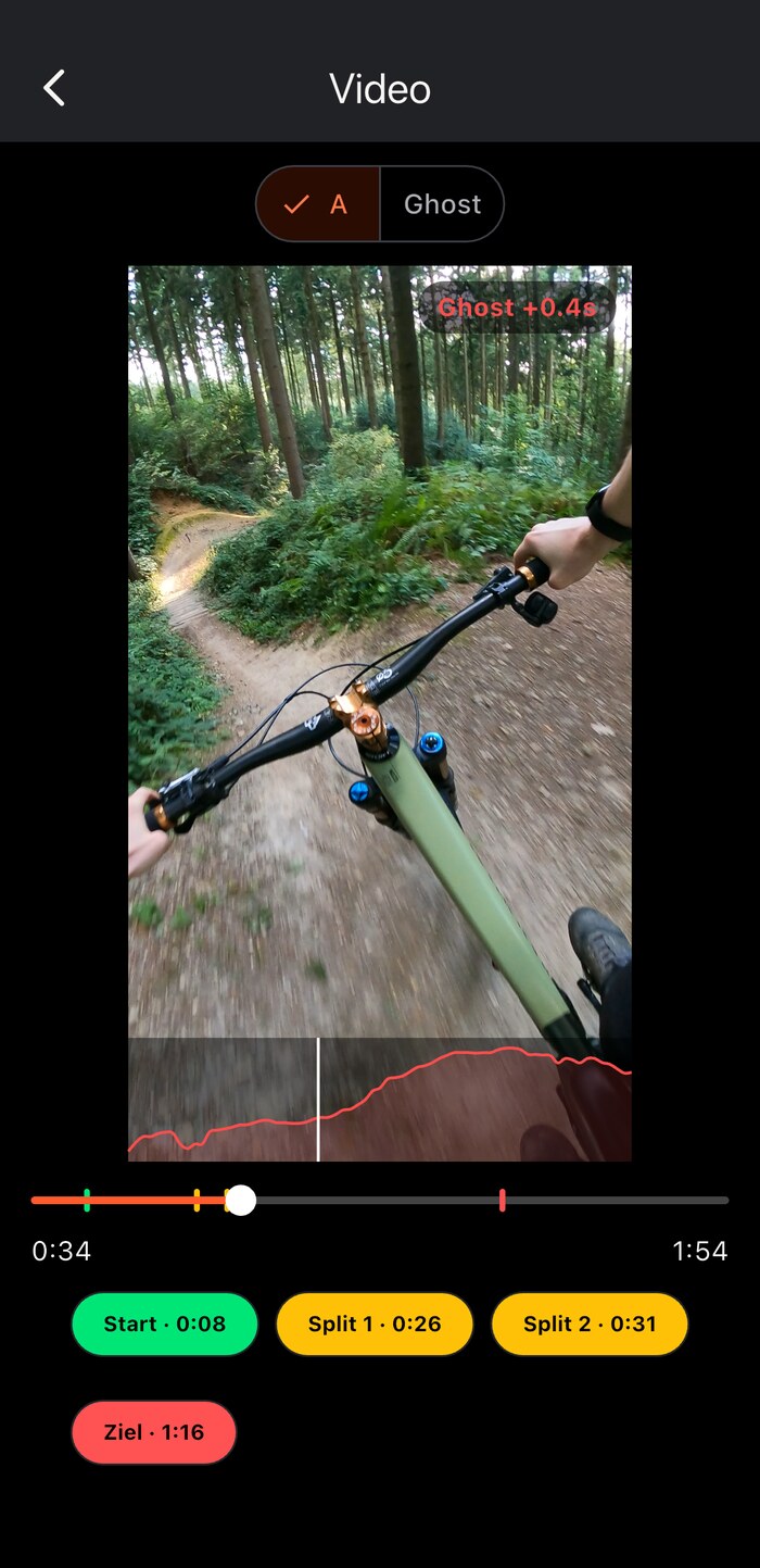 GravityGate app: action cam video with ghost comparison and split markers